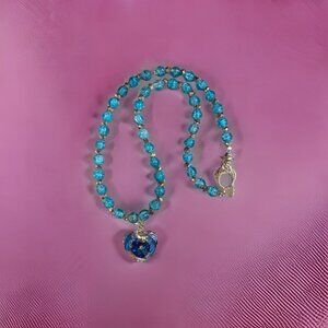 Blue Dragon Necklace w Crackle glass  20 inches